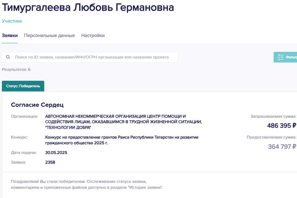 Победа в конкурсе на предоставление грантов Раиса Республики Татарстан